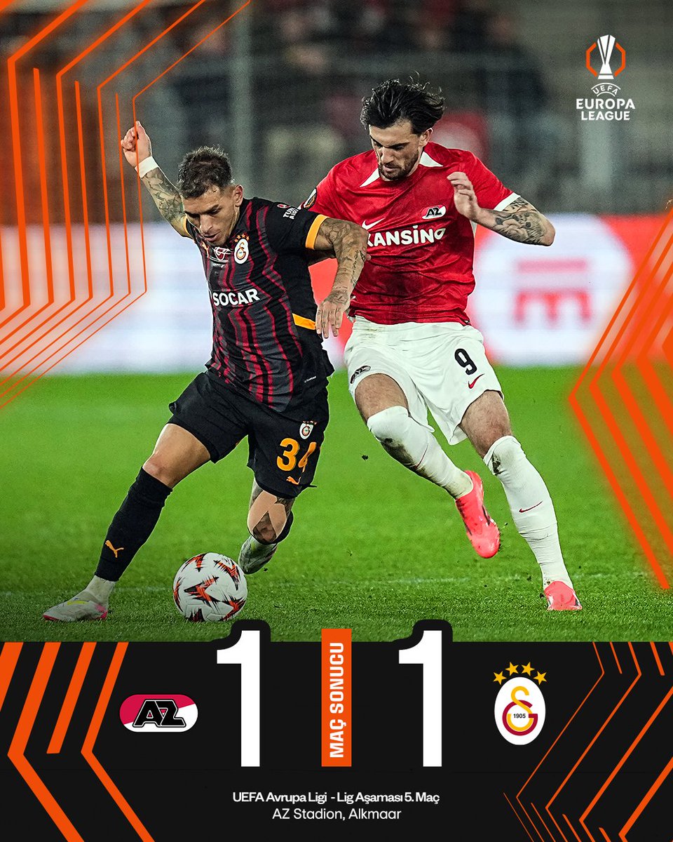 GalatasaraySK's tweet photo. Maç sonucu: AZ Alkmaar 1-1 Galatasaray

#AZvGS #UEL https://t.co/nyyD3oE45x