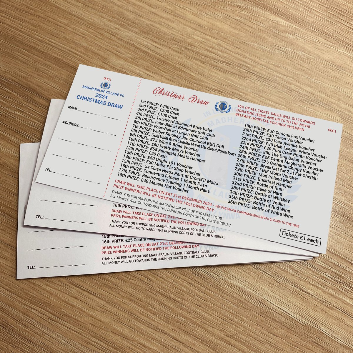 MagheralinVFC's tweet photo. 🎄 𝘾𝙃𝙍𝙄𝙎𝙏𝙈𝘼𝙎 𝘿𝙍𝘼𝙒 🎄

Our annual Christmas Draw raffle tickets are now available. With 36 fantastic prizes (worth over £2,000 in total), including 3 top prizes of £300, £200 &amp; £100 in cash, plenty of restaurant vouchers and much more! 

[continued below] https://t.co/9fYenoLlfw