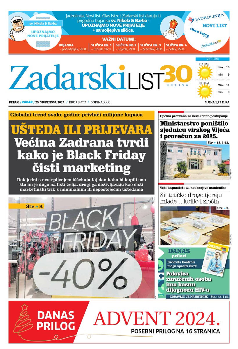 Sutra u Zadarskom listu čitajte...