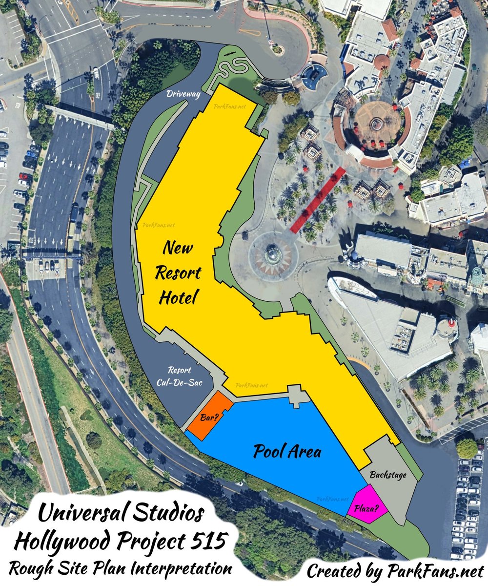 CowMissing's tweet image. New details released by @ParkFansNetwork for the new hotel at the front gate of Universal Studios Hollywood.
#UniversalCreative #UniversalCity