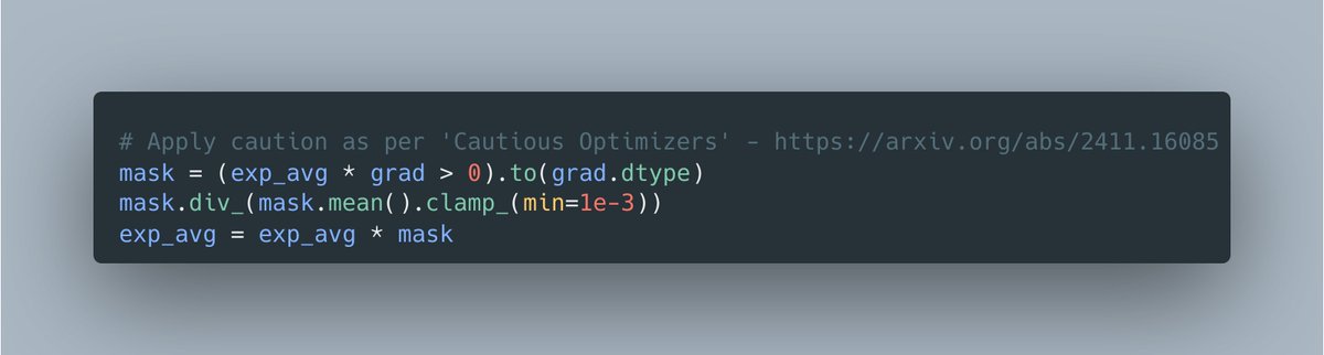 I was going to publish a new timm release yesterday with significant Optimizer updates: Adopt, Big Vision Adafactor, MARS, and LaProp, along with numerous improvements to the factory, typing, etc. And then this popped up in my feed, dang, scope creep. Cautious LAMB runs from the