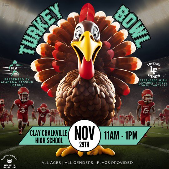 Join us tomorrow for the Turkey Bowl Flag game! We kick off at 11am!! All Ages All Genders are welcome!