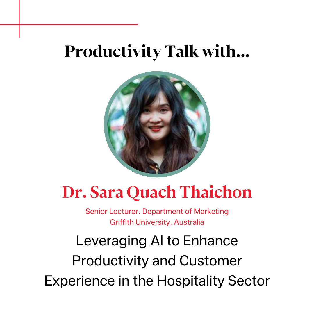 In a recent Productivity Talk hosted by the Asian Productivity Organisation, Dr Sara Quach Thaichon highlighted the transformative role of artificial intelligence (AI) in the hospitality sector.

youtube.com/watch?v=DqW0WP…