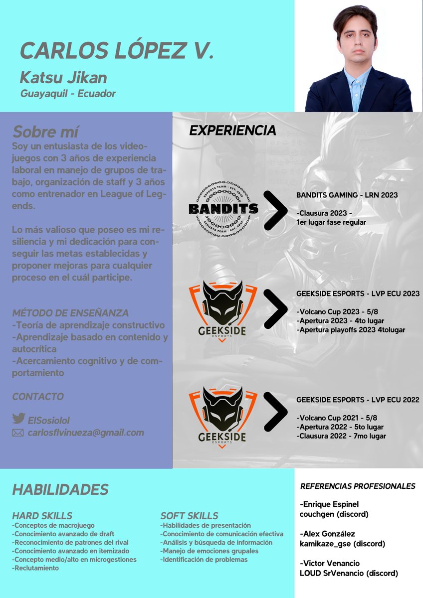 De cara a la siguiente temporada competitiva  me encuentro F.A. como HC, AC o Dir. deportivo  para cualquier competencia del norte/sur.
Referencias y cualquier comunicación por MD, discord (estenoeselsosio) o mail (carlosflvinueza@gmail.com).
Todo RT es apreciado 🤞