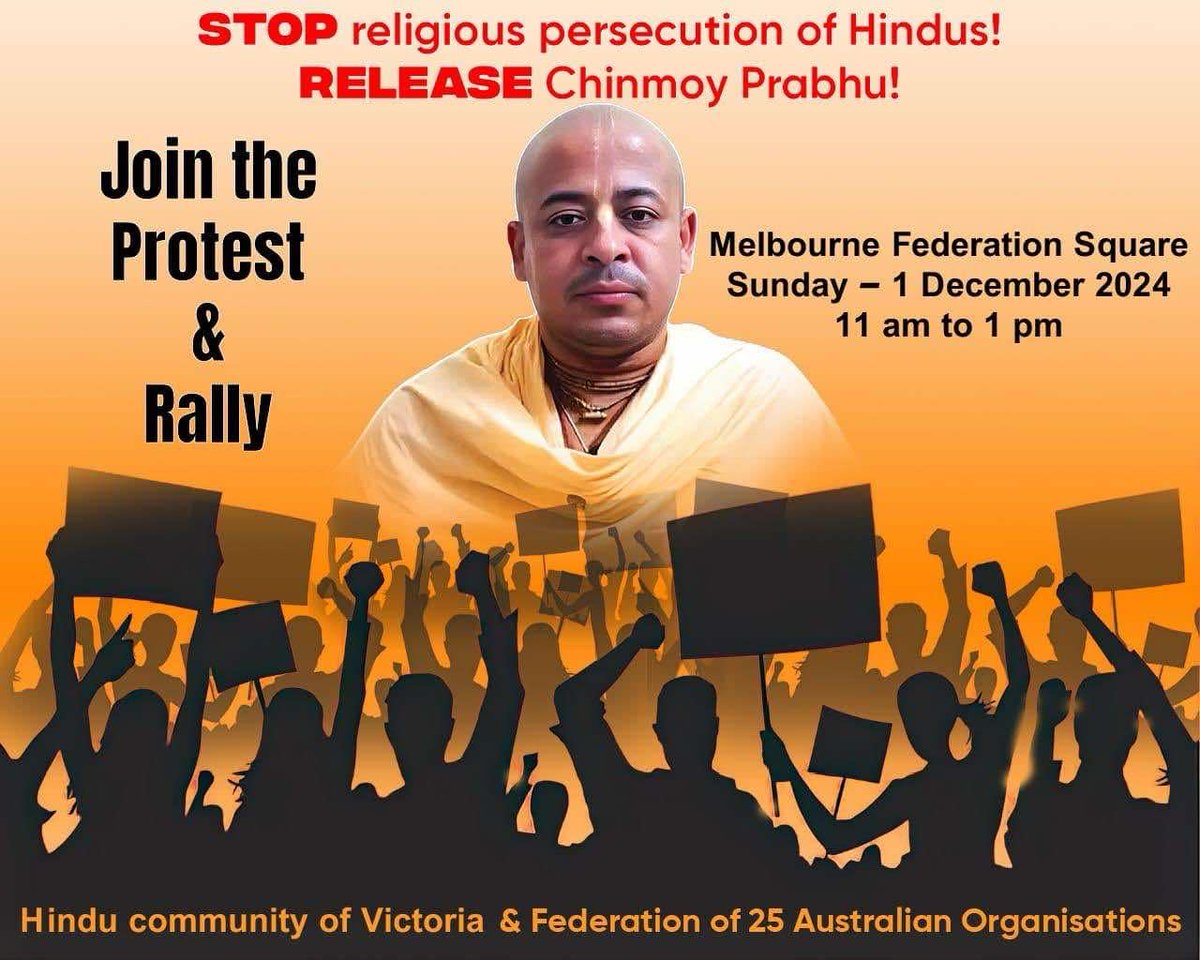TheAusToday's tweet photo. #Protest at #FederationSquare for Release of #ISKCON Guru #ChinmoyPrabhu and Call to Protect #Hindus in #Bangladesh
Read Here: https://t.co/gDpl7Umo3Z
@DrAmitSarwal @Pallavi_Aus @ShailendraBSing
@SarahLGates1 @Rohini_indo_aus @EthnicLinkGuru @narendramodi @AlboMP @AusHCIndia @HCICanberra @TimWattsMP @Charlton_AB @HindolSengupta @rishi_suri @MakrandParanspe @JacintaAllanMP