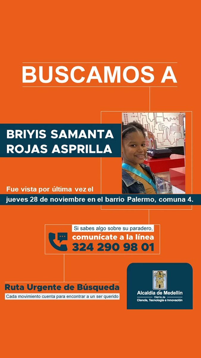Estamos buscando a Saray Daniela Chaverra y a Briyis Samanta Rojas, quienes fueron vistas por última vez en el Barrio Aranjuez, Medellín.

#BuscarlasHastaEncontrarlas