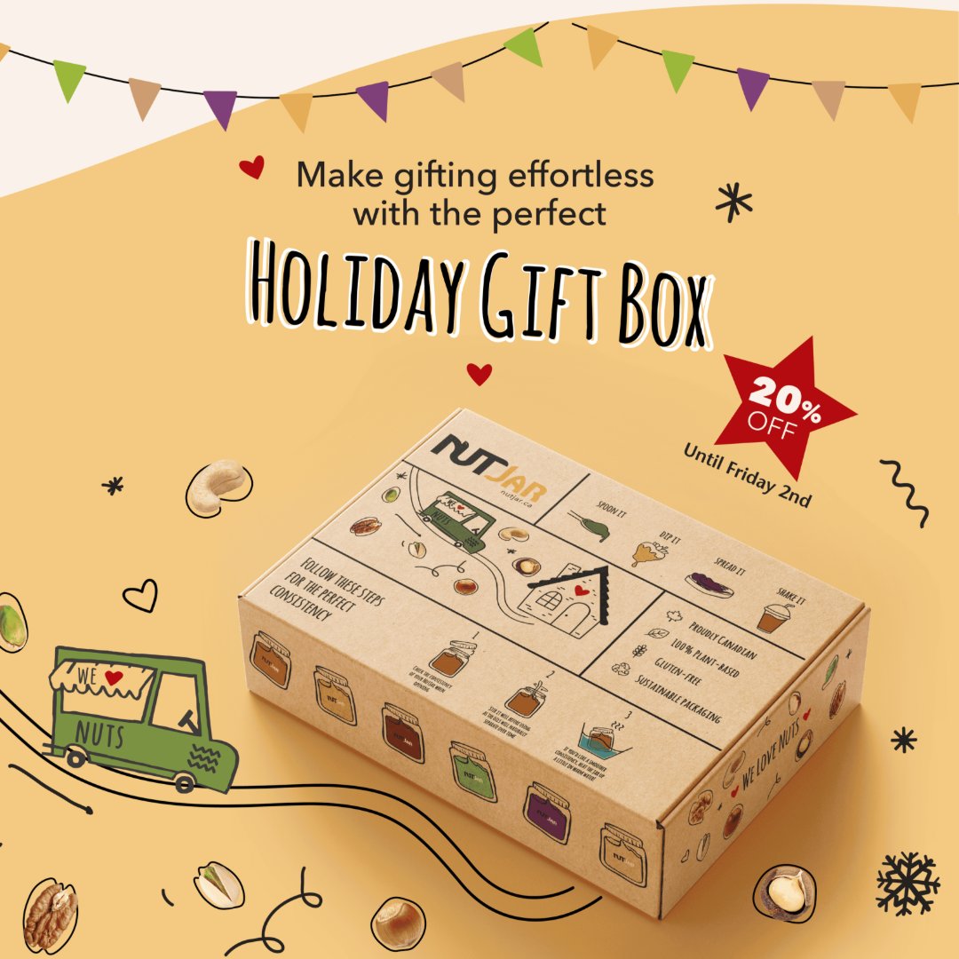 NutJar's tweet photo. Don't miss out on our exclusive Black Friday Sale; it's the perfect time to shop for your loved ones with NutJar's New Holiday Gift Box! 🎁 ✨
✨
 #Blackfriday #NutJar #HolidayGiftBox #nutbutter #happyholidays #CyberMonday #CyberMondaySale https://t.co/FkE5vkx5qL