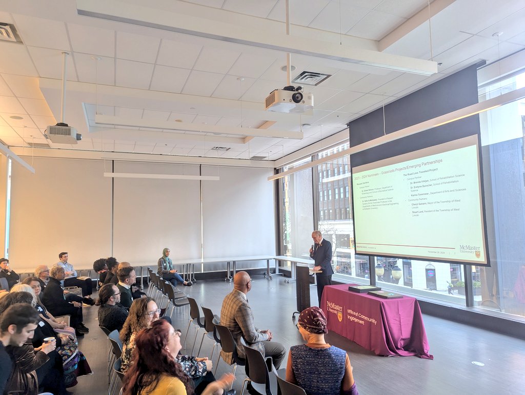 EasyThePianoMan's tweet photo. Opening remarks from Dr. @ajesusjoseph 

Dr. Kim Dej, Vice Provost Teaching &amp; Learning talking about the importance of community engaged research

Dr. David Farrar, @McMasterU President presenting the awards. 

#HamOnt #McMasterOCE https://t.co/M47TwSlLz9
