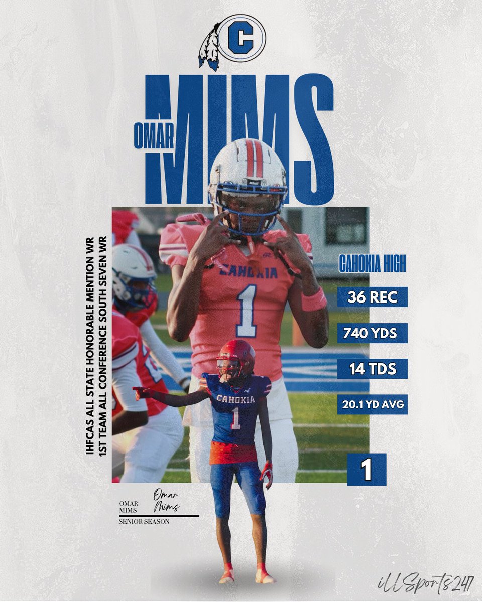 IllSports247's tweet photo. IHFCAS All State Honorable Mention &amp; South Seven 1st Team All Conference WR
OMAR MIMS JR https://t.co/4jHtNQl89N