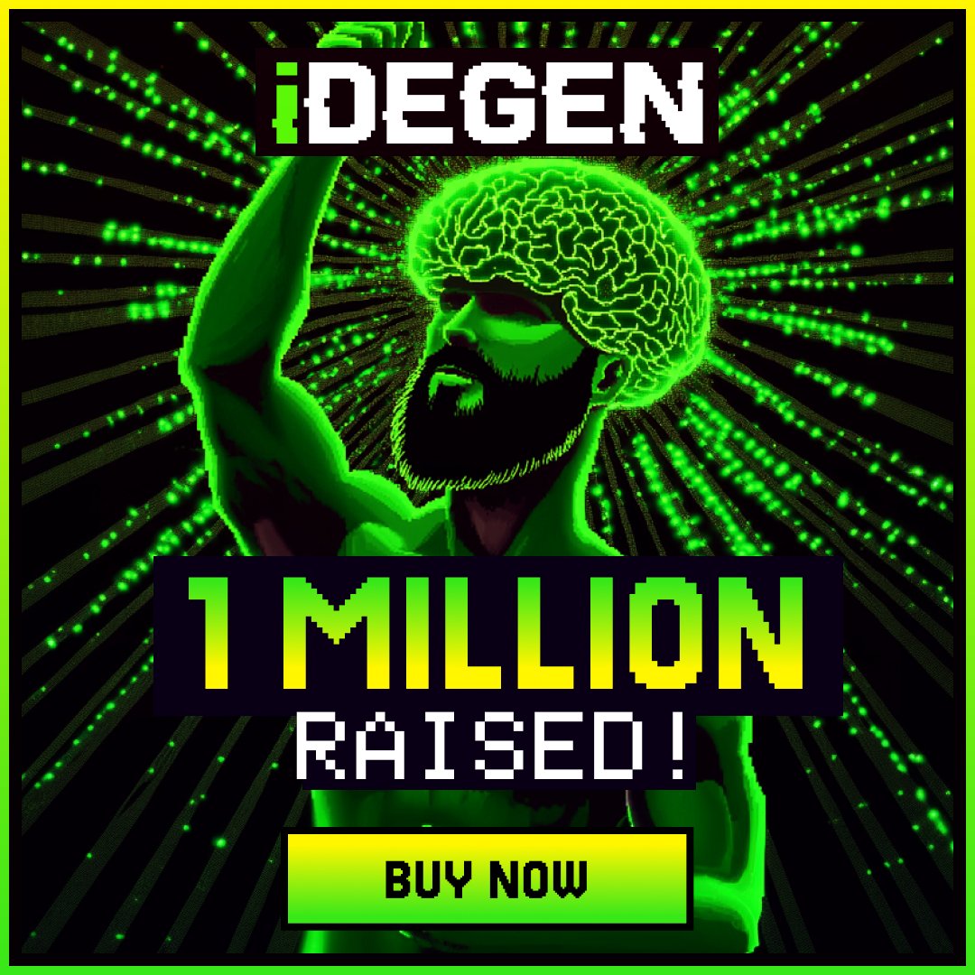 iDEGEN_Updates's tweet photo. $1,000,000 raised in the $IDGN presale!

Welcome aboard degens, you're in the right place. 

Hey @iDEGEN_AI, how fucking good has our community been so far?

https://t.co/FLj9DAe4JS https://t.co/zL0MjfwdT4