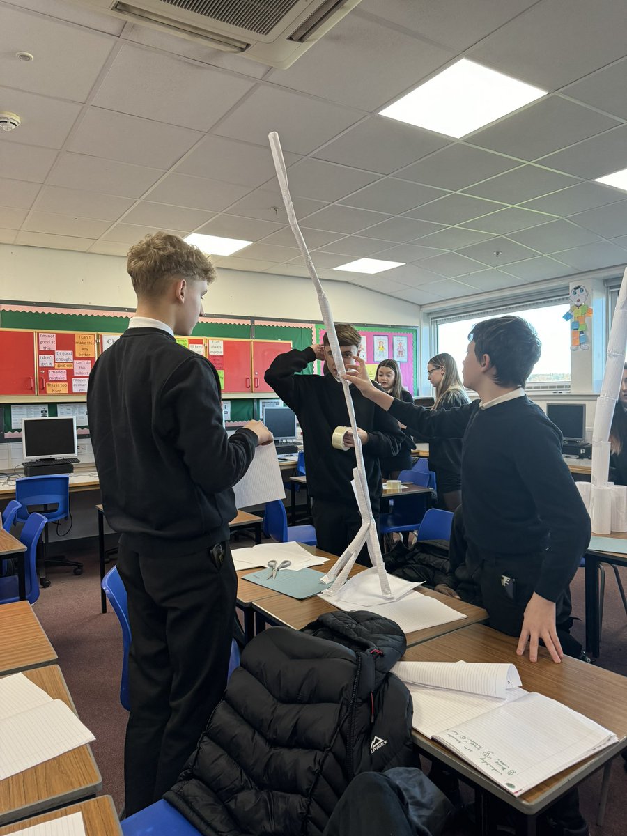 StudiesSt's tweet photo. Mrs Ockenden’s S3 Business class were learning all about group interviews this week and completed some group interview tasks including creating a free standing tower from paper and sellotape. #business https://t.co/tuqxUwMMVa
