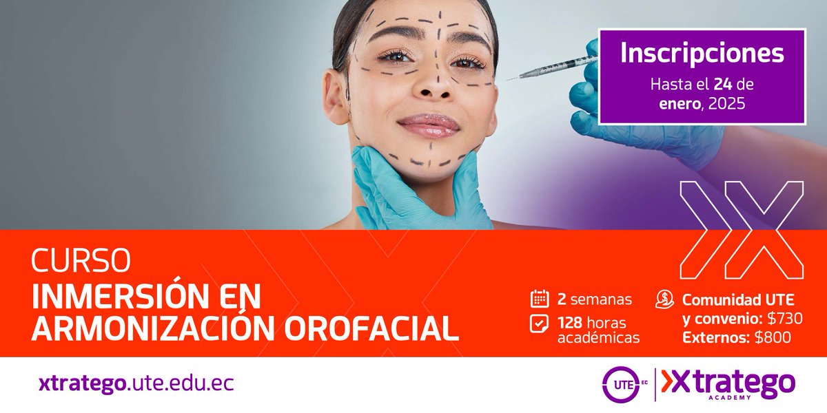 🦷💫 Únete a nuestro Curso en Inmersión en Armonización Orofacial. 

💻Inicio de clases: 24 de enero, 2025
💳Inversión:  Comunidad UTE y convenio $730
Público en general: $800
📲 Inscríbete y comienza a destacar: bit.ly/3V8ZvGn

#OdontologíaModerna #TécnicasAvanzadas