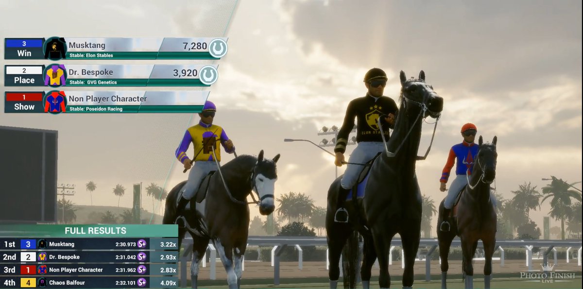 ElonStables's tweet photo. Musktang adds one more victory to his belt. 🥇🏇💨 https://t.co/VBRP3lQZMM