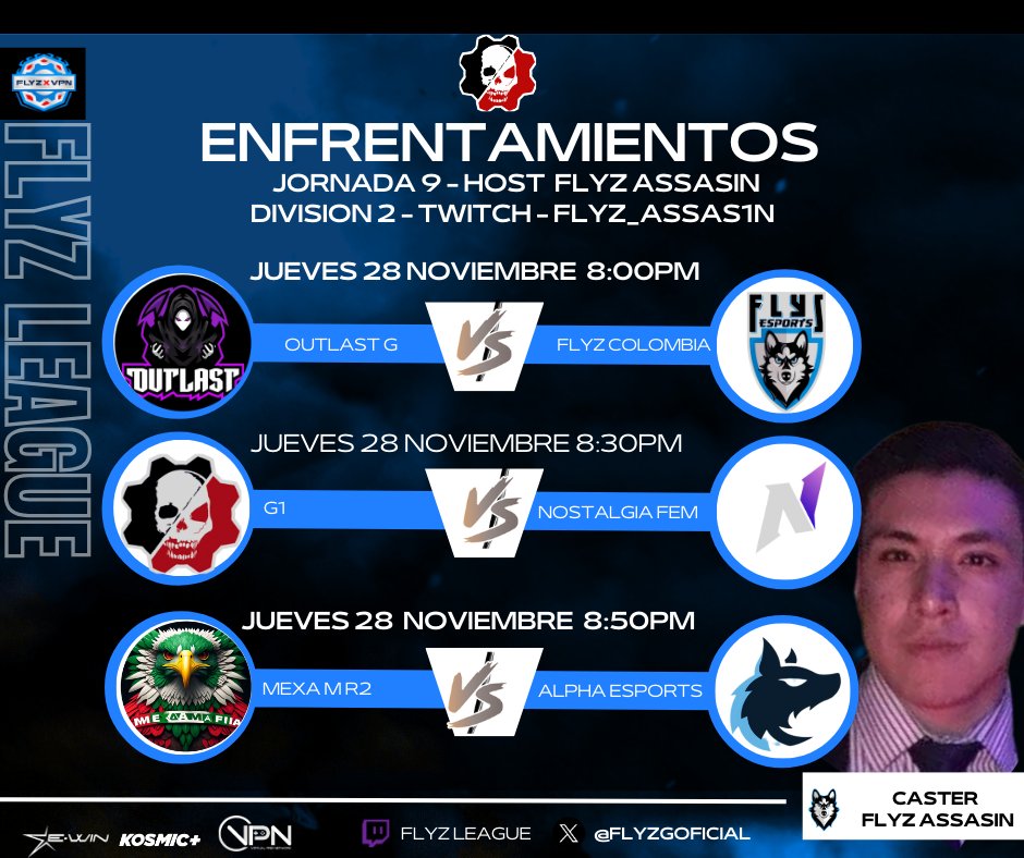 Flyz Esports Oficial🐺🇲🇽 (@flysgoficial) on Twitter photo 🏆Flyz League Gears 🏆
Jornada 9- Escalada
Twitch: twitch.tv/flyzleague
8:00pm 🇲🇽
Casters
<a href="/Centinel_DD/">Alexis Mtz</a>
<a href="/FlyzAssas1n/">Carlos</a>
<a href="/Adharafz/">𝓜𝓪𝓲 ♡</a>
<a href="/FLys_Levyz/">Flys Levyz</a>
Ven y apoya a tu equipo favorito
Todos los equipos están dando el máximo para llegar a ser campeones
¿Te lo vas a perder?
<a href="/VPN_MEXICO/">Virtual Pro Network México</a> 🏆Flyz League Gears 🏆
Jornada 9- Escalada
Twitch: twitch.tv/flyzleague
8:00pm 🇲🇽
Casters
<a href="/Centinel_DD/">Alexis Mtz</a>
<a href="/FlyzAssas1n/">Carlos</a>
<a href="/Adharafz/">𝓜𝓪𝓲 ♡</a>
<a href="/FLys_Levyz/">Flys Levyz</a>
Ven y apoya a tu equipo favorito
Todos los equipos están dando el máximo para llegar a ser campeones
¿Te lo vas a perder?
<a href="/VPN_MEXICO/">Virtual Pro Network México</a>