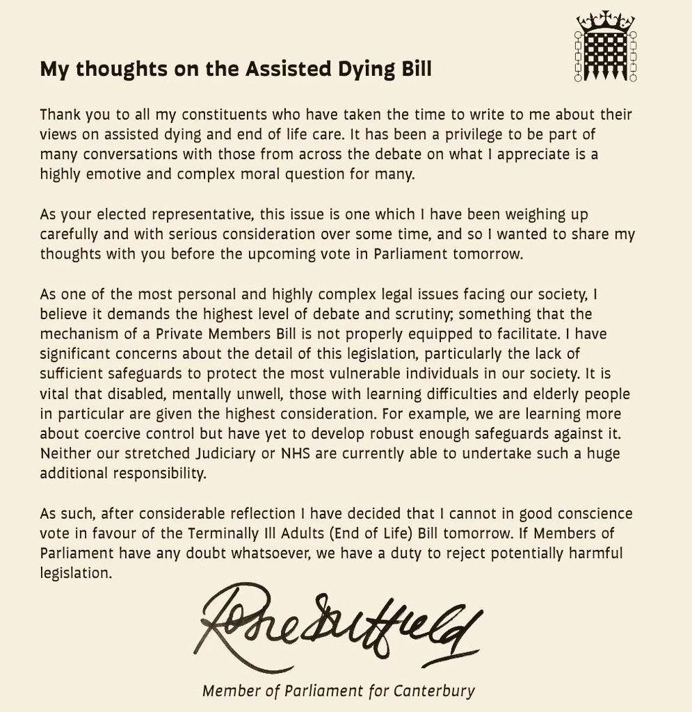 Statement on tomorrow's #AssistedDyingBill