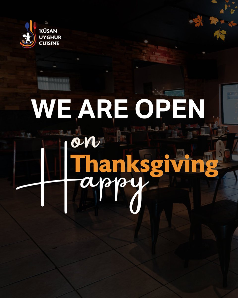 We're OPEN and serving up a Thanksgiving feast like no other!

Succulent Kebabs, hand-pulled Laghman, savory Pilaf, and more!

Gather your loved ones &amp; let us handle the cooking.

📞 855-MY-KUSAN or visit KusanCuisine.com to reserve your table NOW!

#Thanksgiving2024