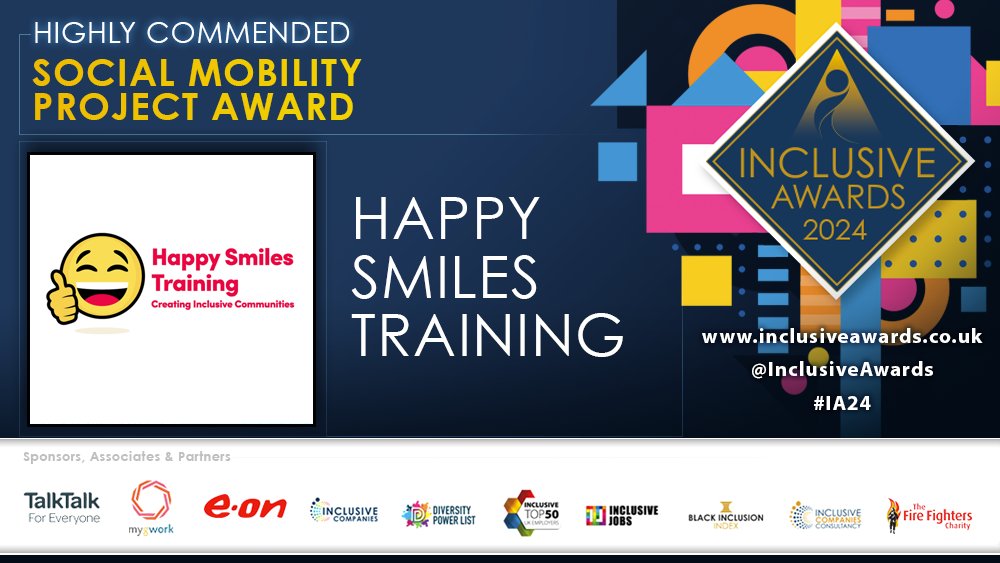 Inclusive Awards / Companies (@inclusiveawards) on Twitter photo Highly Commended for the Social Mobility Project Award isโฆ <a href="/happysmilescic/">Happy Smiles Training CIC ๐๐</a>! Congratulations! #IA24 #SocialMobilityProject #HighlyCommended Highly Commended for the Social Mobility Project Award isโฆ <a href="/happysmilescic/">Happy Smiles Training CIC ๐๐</a>! Congratulations! #IA24 #SocialMobilityProject #HighlyCommended