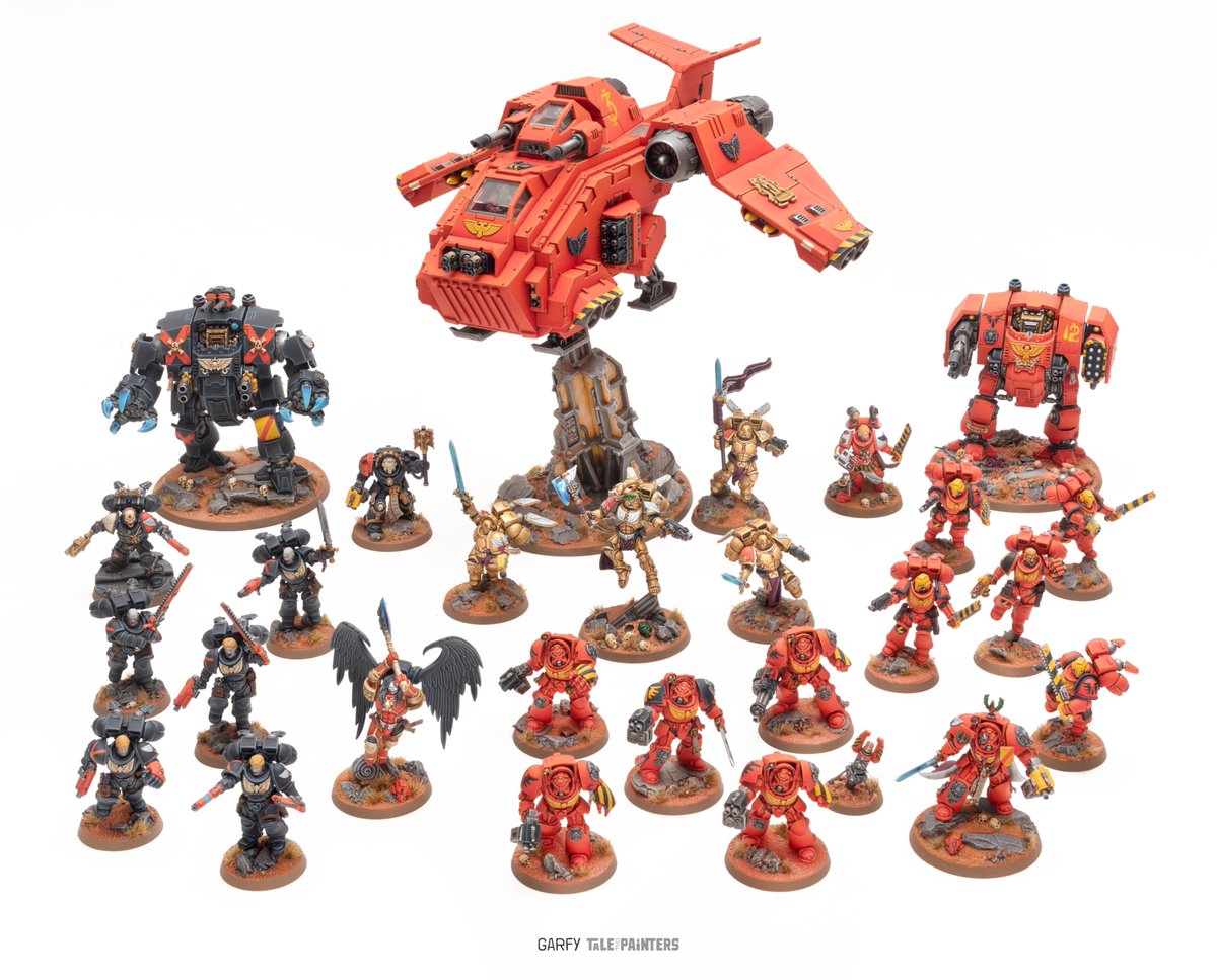 I've been working on my Blood Angels for a few months &amp; I have a game on Saturday against <a href="/DunkTwitt/">Dunk 👾</a>'s Astra Militarum. This is 1720pts, we're playing 1550pts, so I'm ditching the Terminator Captain and Sanguinary Priest. I'm looking forward to rolling  dice! #warhammercommunity