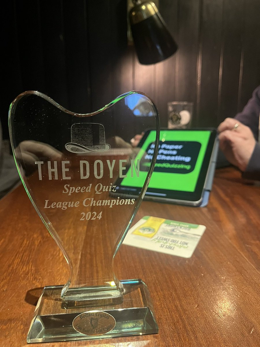 How nice is this? Amazing trophy for the quiz league thanks to Belfast Crystal!