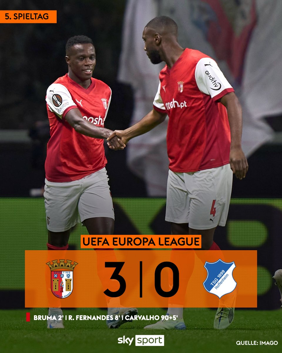 SkySportDE's tweet photo. In den ersten acht Minuten muss Oliver Baumann zweimal hinter sich fassen! Die TSG verliert beim SC Braga und wäre - stand jetzt - aus der Europa League ausgeschieden. ❌
#SkySport #UEL #SCBTSG https://t.co/MeCUEkomsV