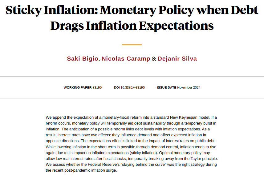 Exploring whether raising monetary policy rates in a high-debt scenario can actually worsen inflation, from <a href="/SakiBigio/">Saki Bigio</a>, <a href="/nicocaramp/">Nicolás Caramp</a>, and <a href="/SilvaDejanir/">Dejanir Silva</a> nber.org/papers/w33190