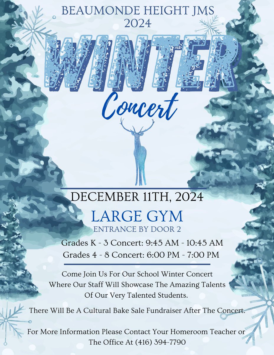 Winter Concerts! 🎵 💃 🎭 December 11th <a href="/BeaumondeBHJMS/">Beaumonde Heights Junior Middle School</a>. We have all been working very hard to prepare! See you soon. ❄️