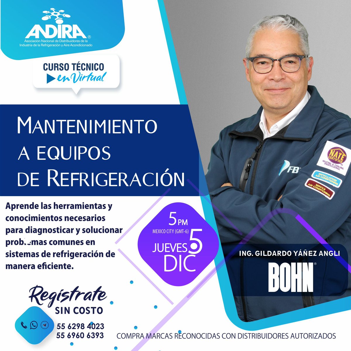 AndiraMx's tweet photo. ¡Último curso del año con @BOHNMEXICO! 

Aprende a realizar un diagnóstico preciso del sistema de refrigeración y soluciona los problemas de manera eficiente.

📆 5 de dic 2024
🕓 17:00 hrs

Registro: 
https://t.co/nO6wjg6yg7

#Refrigeración #Bohn #SinCosto #CapacítateConANDIRA https://t.co/hZuGgh9huZ