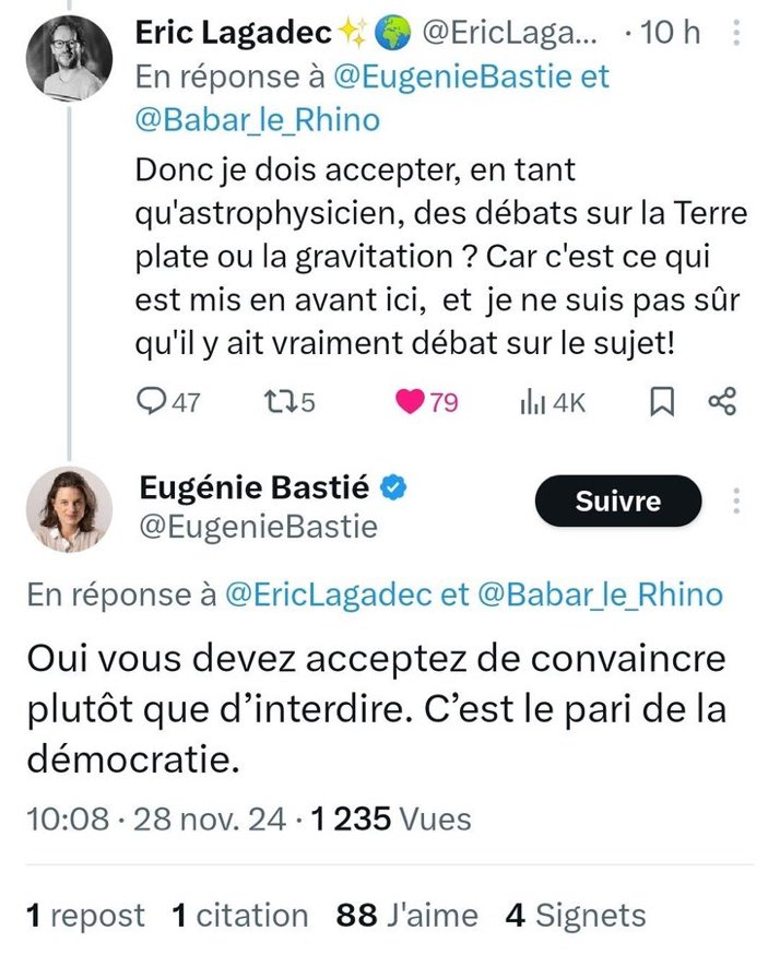En démocratie, on débat des opinions, pas des faits, justement parce que les faits ne sont pas des opinions.

Expliquer les faits, ce n’est pas en débattre. C’est « éclairer » le citoyen pour qu’il forge son opinion et décide librement.

C’est ça, le pari de la démocratie.  
👇