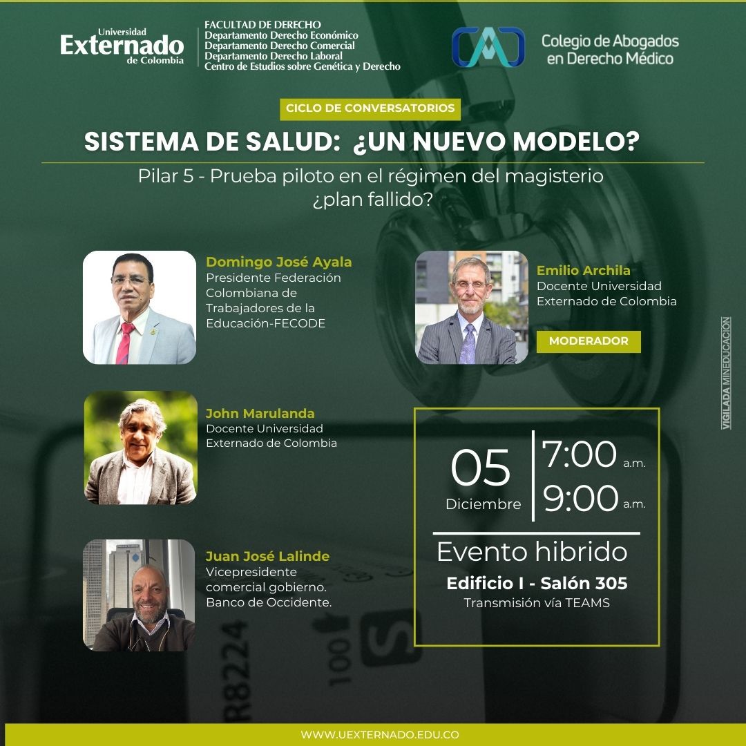 📢 ¡Conoce a los panelistas de nuestro último conversatorio sobre el sistema de salud en 🇨🇴!

Inscripciones👉 acortar.link/IFWWcs

¡Te esperamos! este próximo 5 de diciembre! 🎓

#Salud #Derecho <a href="/bvmadd/">DM Beltranvargas</a> <a href="/Caterinafiori3/">Katherine Flórez Pinilla</a> <a href="/EmilioJArchila/">Emilio José Archila</a> <a href="/fecode/">fecode</a>