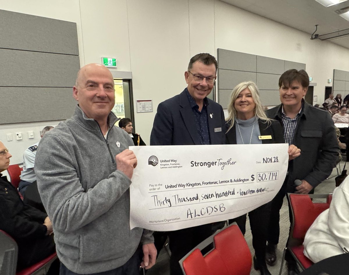 Our <a href="/alcdsb/">ALCDSB</a> school communities and Board Office really worked hard to raise substantial dollars for the <a href="/unitedwaykfla/">United Way KFL&A</a> ! Everyone at ALCDSB take a bow you deserve it! 👏👏👏 It was a honour this morning in presenting a cheque along with Trustee Murphy! #calledtowitness