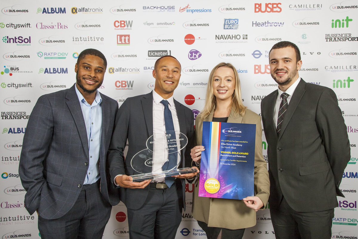 Go North West (@gnwbus) on Twitter photo 🥇 We are GOLD! We're delighted that our Elite Training Academy has won Gold at the <a href="/UKBusAwards/">UK Bus Awards</a> in the Recruitment and Retention category.
Congratulations to all the award finalists and winners! 🏆 #MadeIt #BusWinners24 🥇 We are GOLD! We're delighted that our Elite Training Academy has won Gold at the <a href="/UKBusAwards/">UK Bus Awards</a> in the Recruitment and Retention category.
Congratulations to all the award finalists and winners! 🏆 #MadeIt #BusWinners24