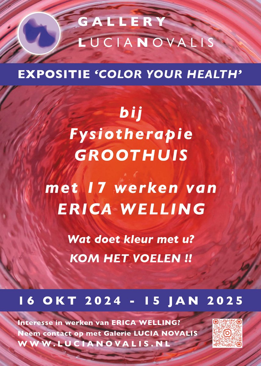 kunstwageningen's tweet photo. EXPOSITIE 'Color your health' - Galerie LUCIA NOVALIS -  https://t.co/Vto8hEfMgq Gedurende 3 maanden verzorgt Galerie LUCIA NOVALIS in de verschillende ruimtes van Fysiotherapiepraktijk Groothuis in Wageningen de expositie ‘COLOR YOUR HEALTH’ met 17 werken van ERICA WELLING. ... https://t.co/MeM0gEWMai