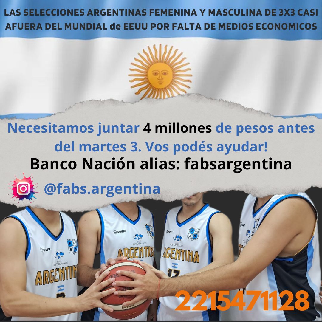 La ayuda empresarial al deporte amateur, como siempre es escasa o inexistente. A pesar de la ayuda de la Secretaría de Deportes de la Nacion con los pasajes, las selecciones ARGENTINAS Femenina y Masculina de Básquet 3x3 para PERSONAS SORDAS está quedando afuera d Mundial de USA