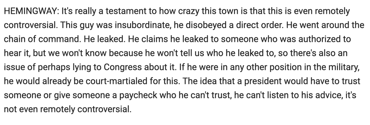 Everyone's talking in late 2024 about Alexander Vindman and treason. Here's what I said on Special Report when Trump fired Vindman from the National Security Council in February of 2020.