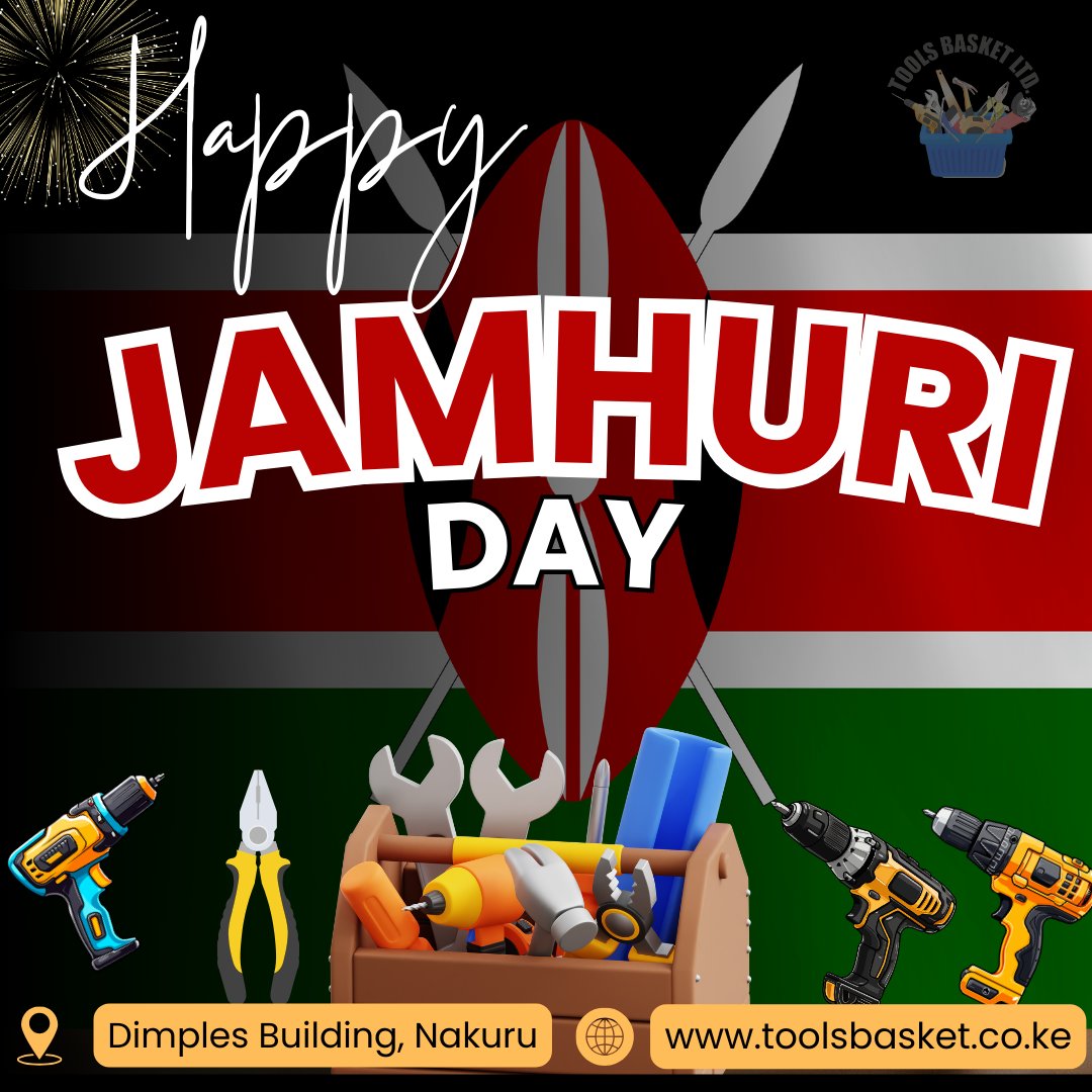 ToolsBasketNKR's tweet photo. Celebrating Jamuhuri Day with Tools Basket Ltd!
We honor Kenya’s independence by supporting builders, creators, and dreamers across the nation. 🛠️
At Tools Basket Ltd, we provide quality tools to help you build the future.

Together, we build Kenya’s tomorrow, today! 💪🎉 https://t.co/Q91jNrVLmw