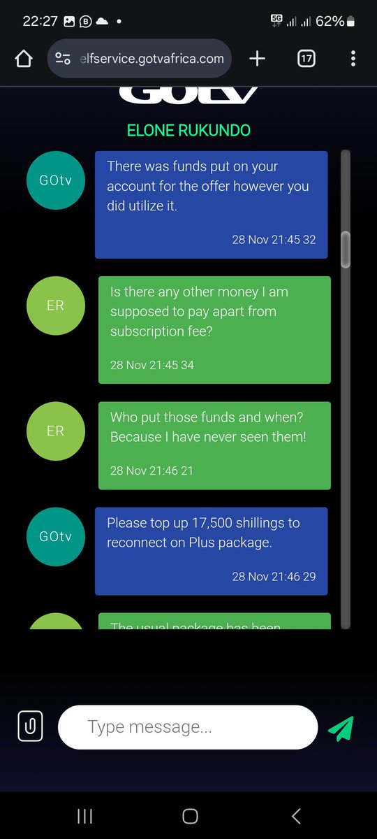 TenzElone's tweet photo. Just when I thought I had seen it all @GOtvUganda couldn't spare me another shock! Apparently, I owe them money, which I never asked for or saw info about. But upon subscription,  am being forced to pay 17500shs! Hmm I hereby confirm, the last person in 🇺🇬 should turn off  lights https://t.co/tRUYeEQ0Lu