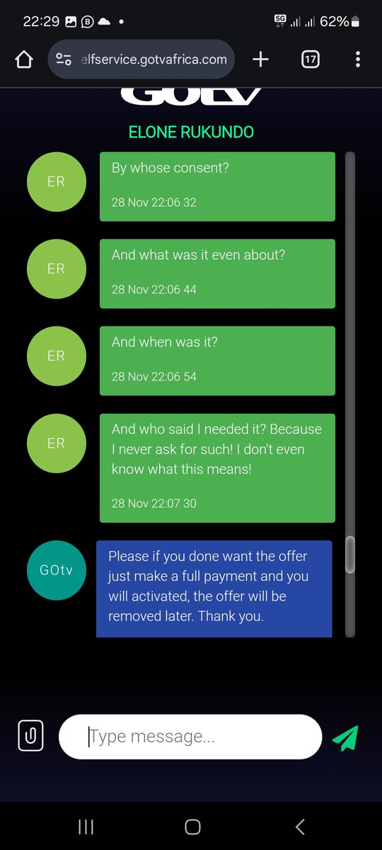 Just when I thought I had seen it all <a href="/GOtvUganda/">GOtv Uganda</a> couldn't spare me another shock! Apparently, I owe them money, which I never asked for or saw info about. But upon subscription,  am being forced to pay 17500shs! Hmm I hereby confirm, the last person in 🇺🇬 should turn off  lights