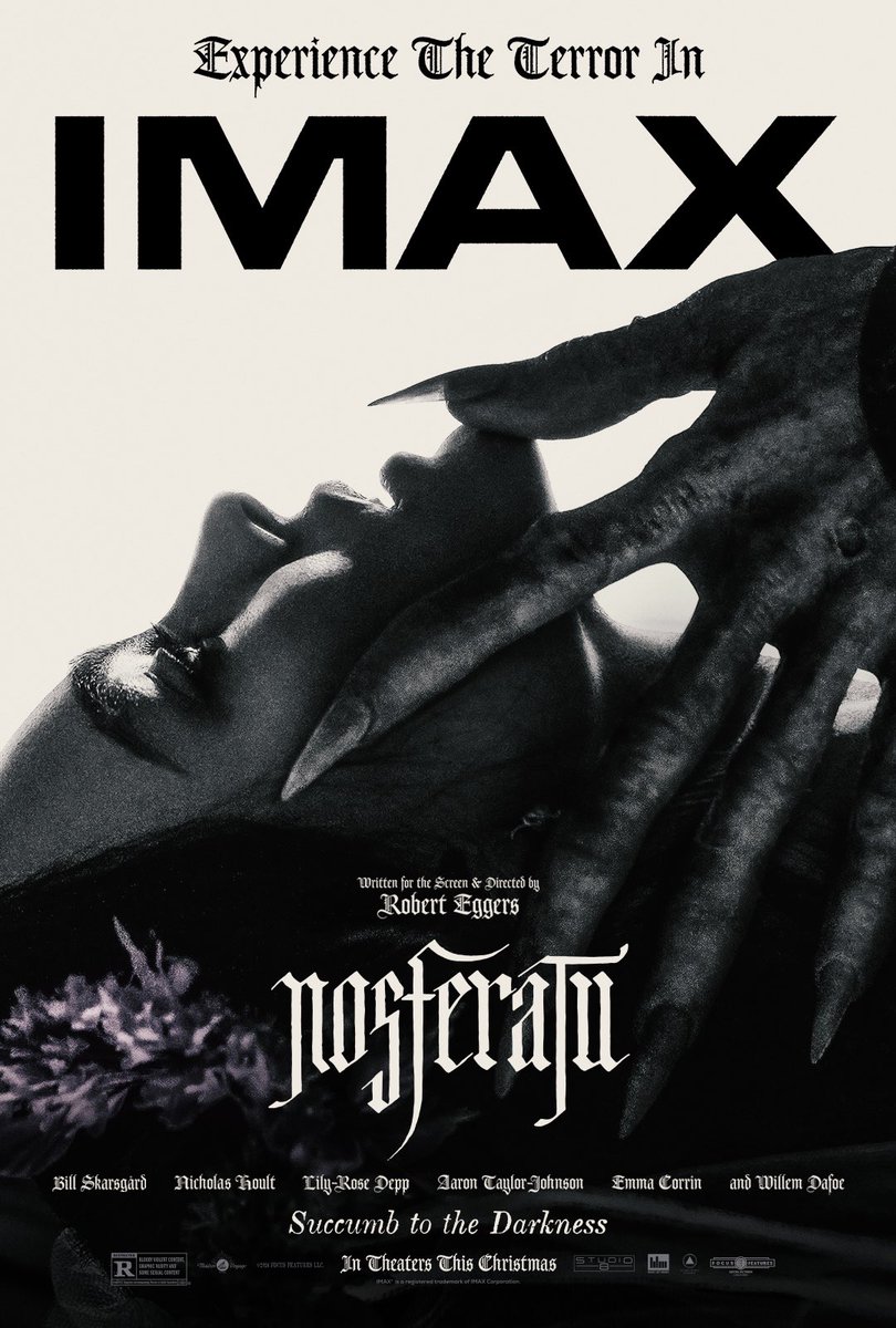 FantPavilion's tweet photo. These cool posters for Robert Eggers' @NosferatuFilm highlight the 35mm, IMAX and Dolby Cinema presentations of the film.

'Nosferatu' opens in U.S. theaters on Christmas Day.

More genre cinema news: https://t.co/tRlaJyxg8y #FantasticPavilion https://t.co/c6gFtrqruF