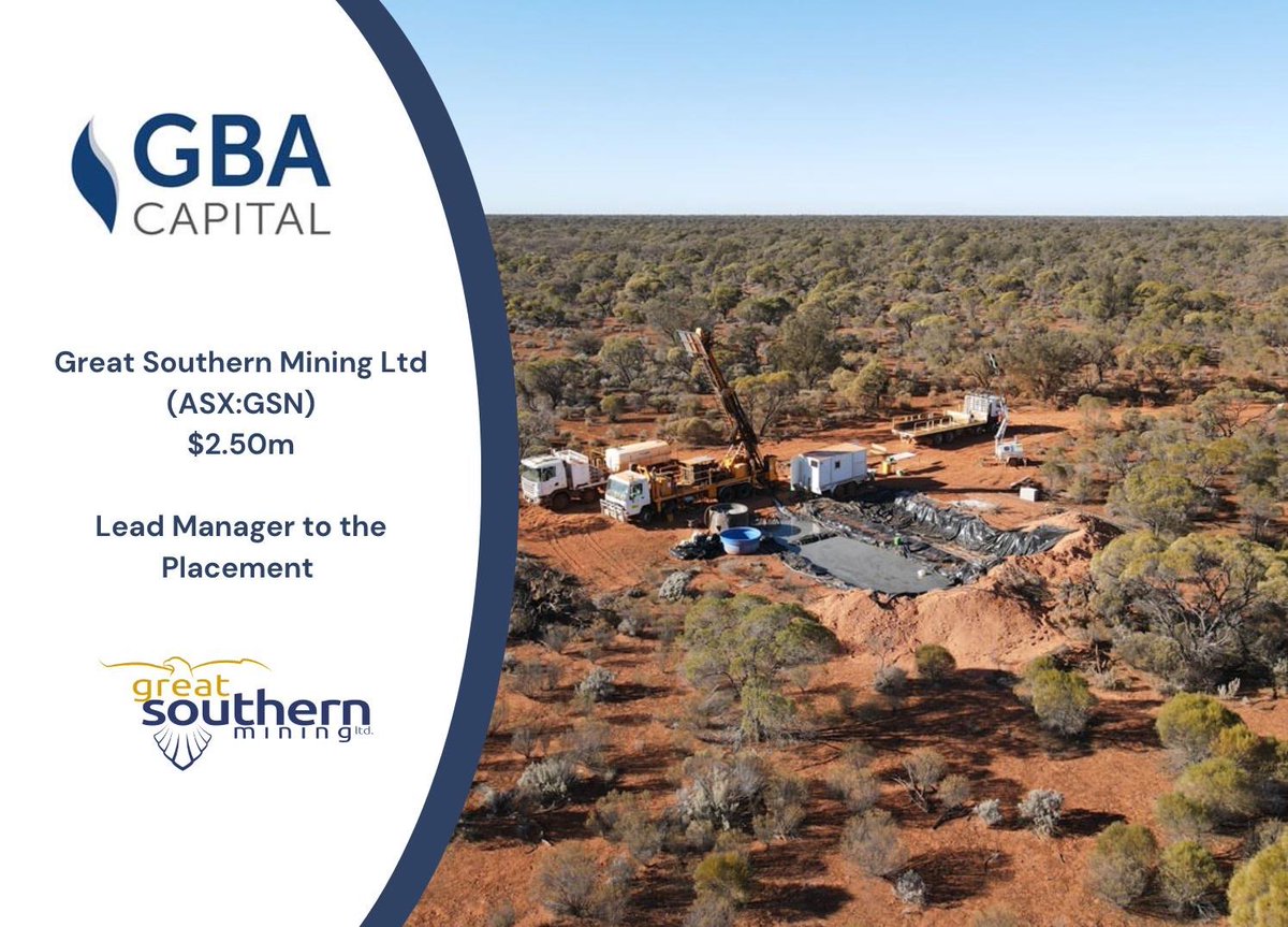 GBA Capital (@gba_capital) on Twitter photo <a href="/GBA_Capital/">GBA Capital</a> is pleased to act as Lead Manager for <a href="/GSM_Limited/">Great Southern Mining Limited</a> Great Southern Mining (ASX: $GSN)
Great Southern Mining is an Australian exploration company with projects in the Laverton Gold District of Western Australia and the Mt Carlton region in Queensland, strategically <a href="/GBA_Capital/">GBA Capital</a> is pleased to act as Lead Manager for <a href="/GSM_Limited/">Great Southern Mining Limited</a> Great Southern Mining (ASX: $GSN)
Great Southern Mining is an Australian exploration company with projects in the Laverton Gold District of Western Australia and the Mt Carlton region in Queensland, strategically
