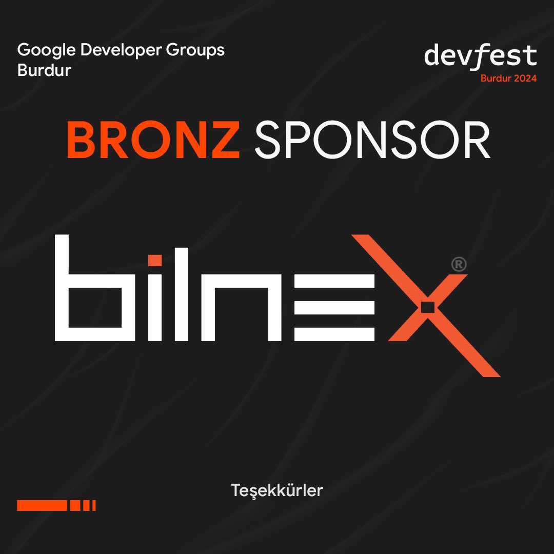 🎉 DevFest Burdur 2024 Bronz Sponsoru: Bilnex
Teknolojiye ve geleceğe değer katan Bilnex’e katkılarından dolayı teşekkür ederiz! 🙌
#DevFest2024 #GDGBurdur #Bilnex #Teknoloji #Yazılım