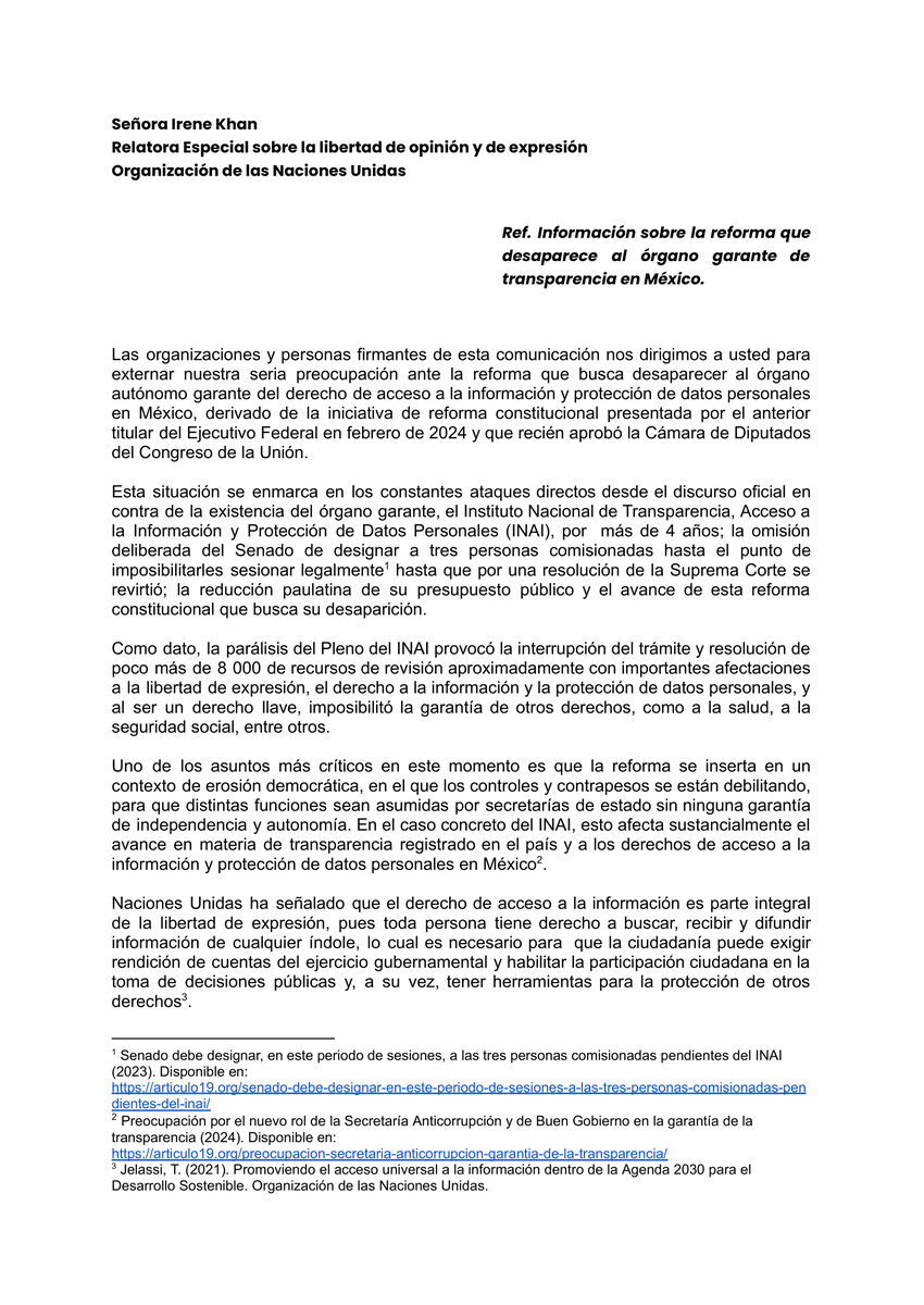designaciones's tweet photo. 🚨Más de 2⃣5⃣0⃣ organizaciones y personas defensoras enviamos una carta a la relatora sobre la libertad de expresión de la @ONU_es, alertamos de los impactos negativos al derecho a saber de la reforma que elimina al @INAImexico. 📢El @senadomexicano tiene la posibilidad de votar a favor de la transparencia desechando la reforma.

#LoQueYaNoVamosASaber
#SinCuotasNiCuates