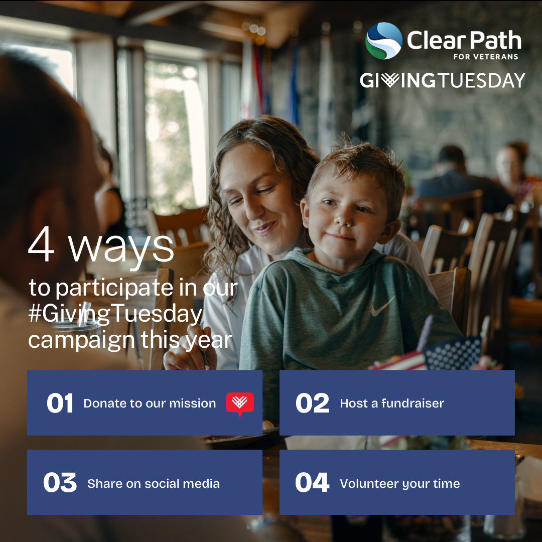 Giving Tuesday is around the corner! On December 3rd, your generosity can change a life. At Clear Path, we help veterans, service members, and their families connect, restore, and grow. It’s not how much we give, but the difference we make! #GivingTuesday ow.ly/n0Xw50UhLot