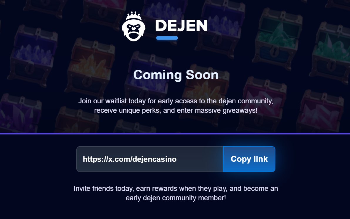 🎉$3000 DECEMBER GIVEAWAY🎉

To enter⬇️
- Follow
- Like+Retweet 
- Join The Waitlist dejen.com  

For more exclusive giveaways JOIN THE DEJEN DISCORD!  

🐵discord.gg/dejencasino🐵