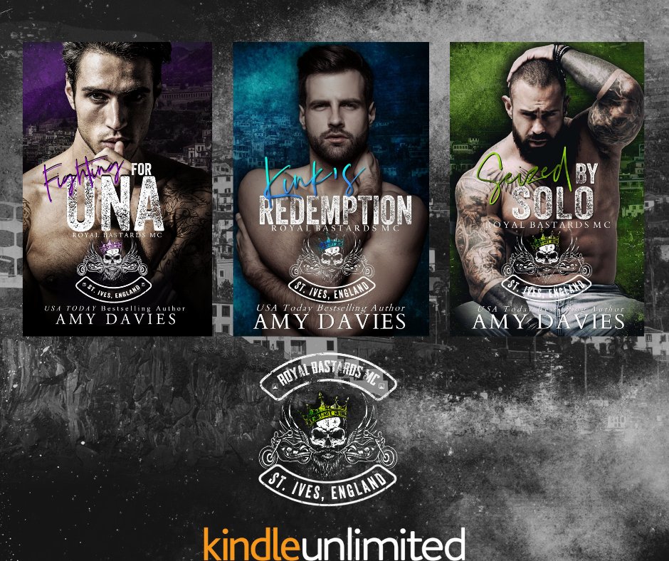 Royal Bastards MC : St Ives chapter Complete series.  

💜 Fighting for Una: 
💜 books2read.com/u/38evrw

💙 Kink's Redemption.
💙geni.us/KinksRedemption

💚Seized by Solo
💚geni.us/SeizedbySolo

#books #romanceclub #RoyalBastards #motorcycle
#stives
