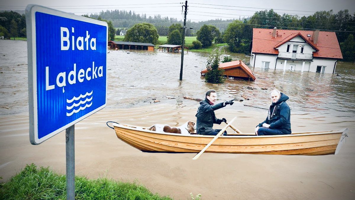 luminevultus's tweet image. Dwóch panów na łódce i pies 🫣 czyli tzw. jaja z pogrzebu. Bo cóż tym biednym ludziom, co tyle ucierpieli w #powodź2024, zostało? Tylko gorzki i szaleńczy śmiech 🤷‍♀️🥲