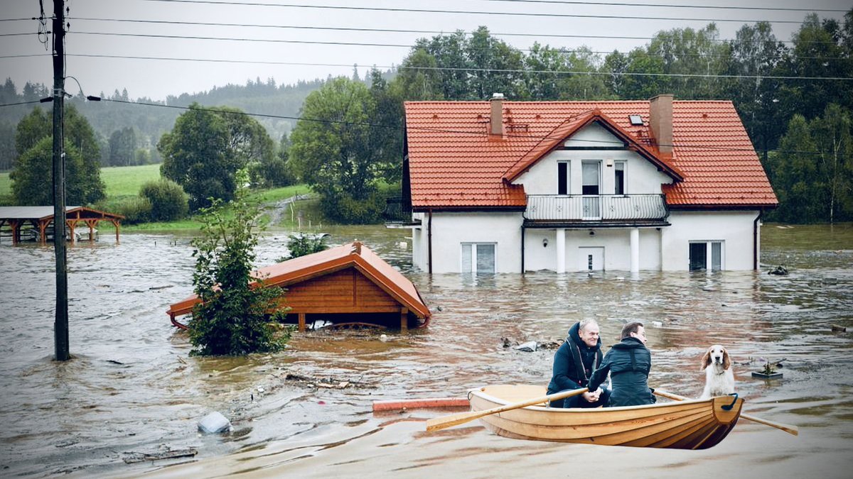 luminevultus's tweet image. Dwóch panów na łódce i pies 🫣 czyli tzw. jaja z pogrzebu. Bo cóż tym biednym ludziom, co tyle ucierpieli w #powodź2024, zostało? Tylko gorzki i szaleńczy śmiech 🤷‍♀️🥲