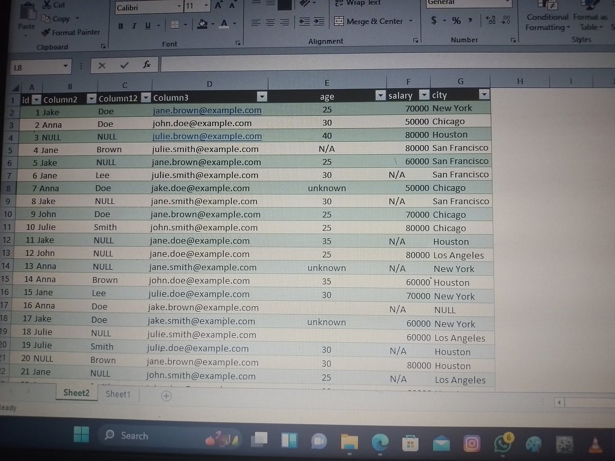 _Cheeknorrnye's tweet image. #Techcrushchallenge #Day2. Data import and cleaning 
1. Frame one is my dirty dataset while frame two is the dataset after cleaning.  To import a data from a CSV file into excel, you go to your excel ribbon, click on data then select from text/CSV. After importing your data,