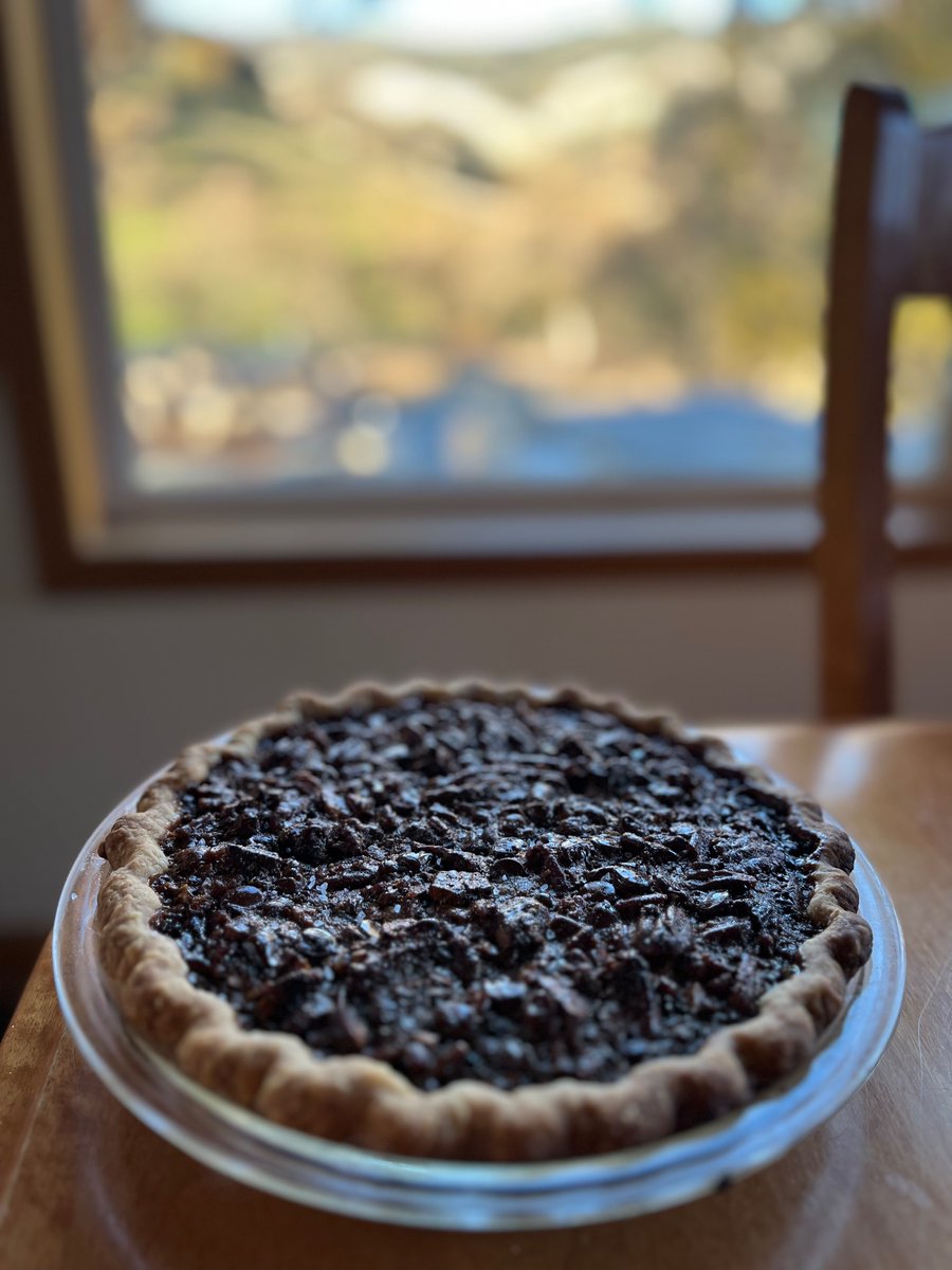 lukewtodd's tweet photo. @alancornett Not quite time yet here, but looking forward to it.  chocolate bourbon pecan pie with molasses and sea salt. https://t.co/qdYbSqNtIN