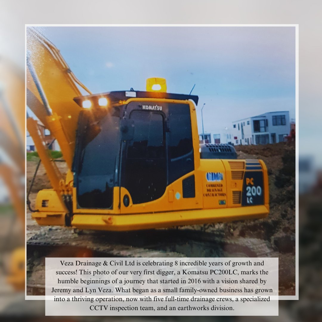 vezadrainage's tweet photo. 🎉 Celebrating 8 Years of Excellence! 🎉

Today, we reflect on our incredible journey from the humble beginnings of a single digger to becoming a trusted name in Auckland and Waikato's infrastructure landscape. 

#VezaDrainageAndCivil #8YearAnniversary #Drainage #Construction https://t.co/ERRTobNuX1