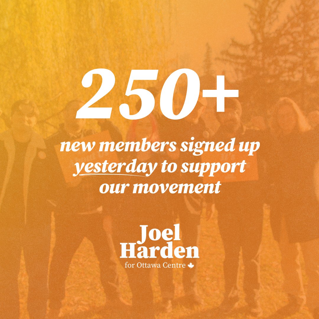 JoelDHardenNDP's tweet image. Over 250 people signed up yesterday to become members of the #NDP in Ottawa Centre.

Hundreds more signed up in the months before.

We're ready to win the nomination and turn this riding orange 💪 🍊 #CANpoli